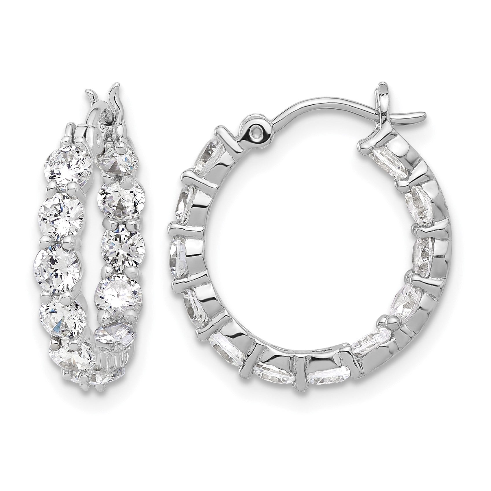 Sterling Silver Rhodium-plated In and Out CZ Hoop Earrings