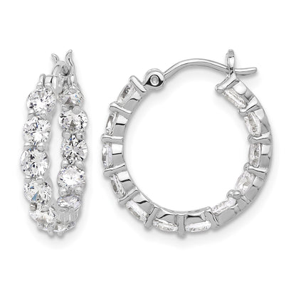 Sterling Silver Rhodium-plated In and Out CZ Hoop Earrings