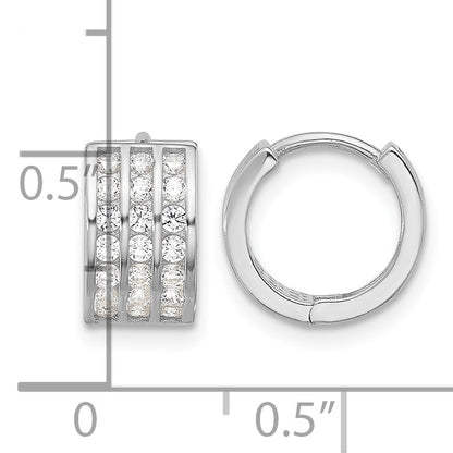 Sterling Silver Rhodium-plated 3 Row CZ Hinged Hoop Earrings