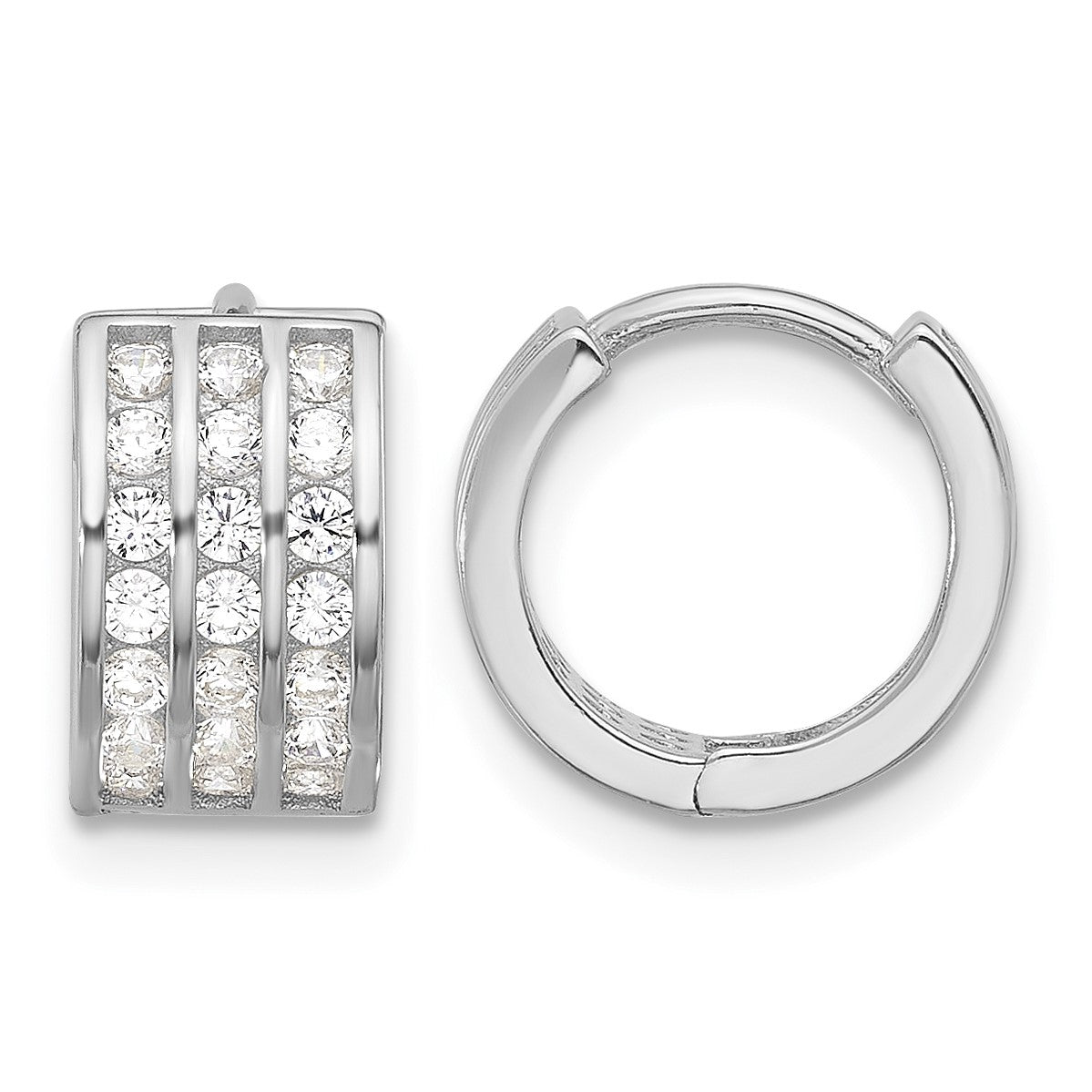 Sterling Silver Rhodium-plated 3 Row CZ Hinged Hoop Earrings