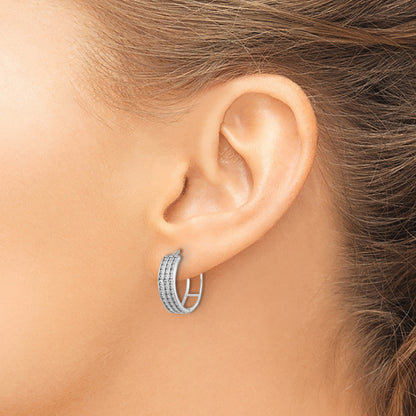 Sterling Silver Rhodium-plated 3 Row CZ Hinged Hoop Earrings