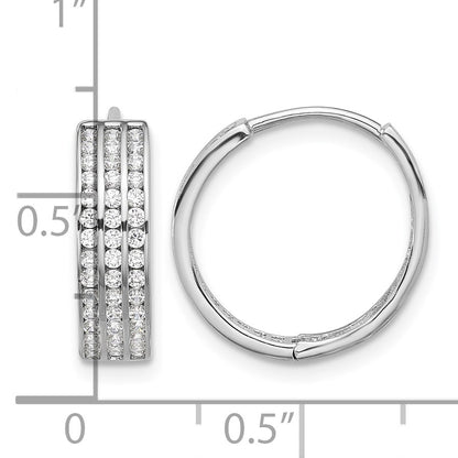 Sterling Silver Rhodium-plated 3 Row CZ Hinged Hoop Earrings