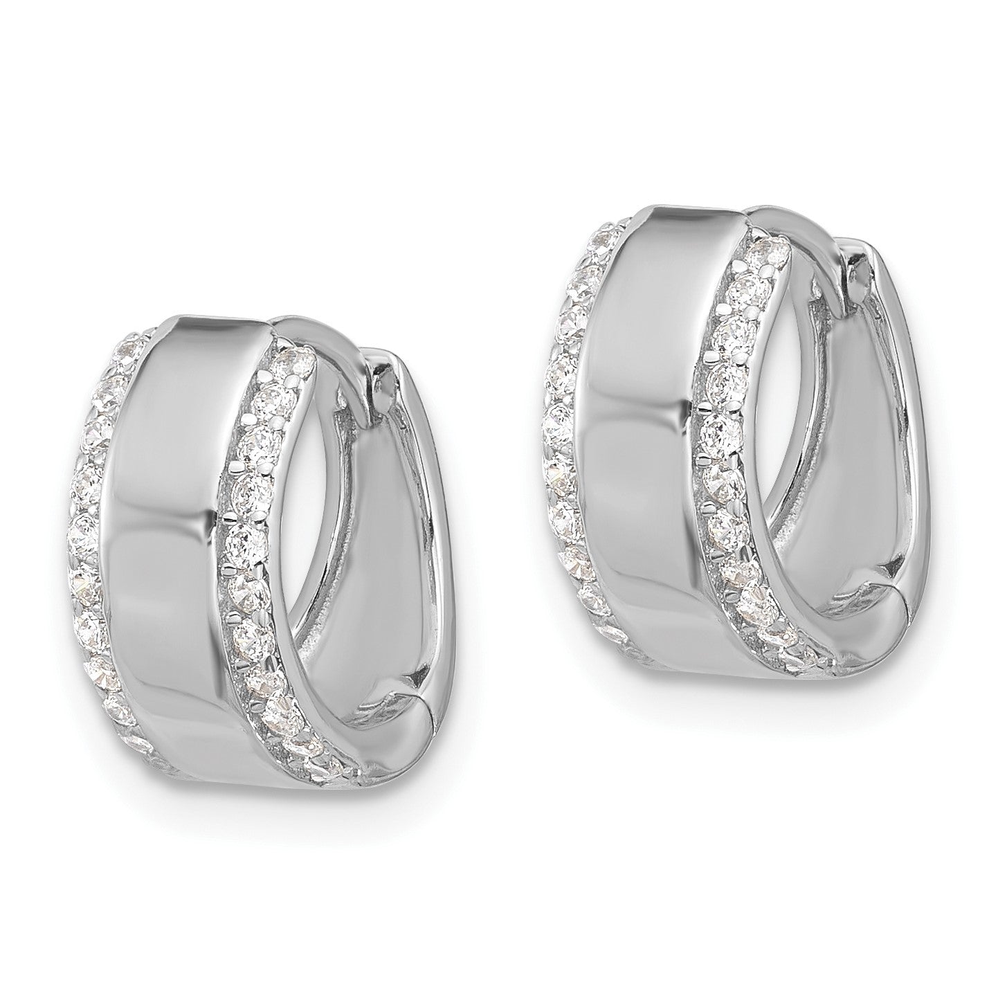 Sterling Silver Rhodium-plated CZ Edged 6.25mm Hinged Hoop Earrings