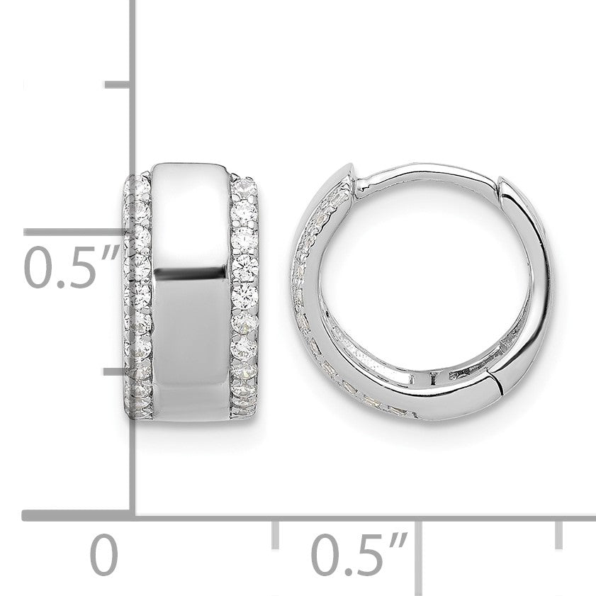 Sterling Silver Rhodium-plated CZ Edged 6.25mm Hinged Hoop Earrings