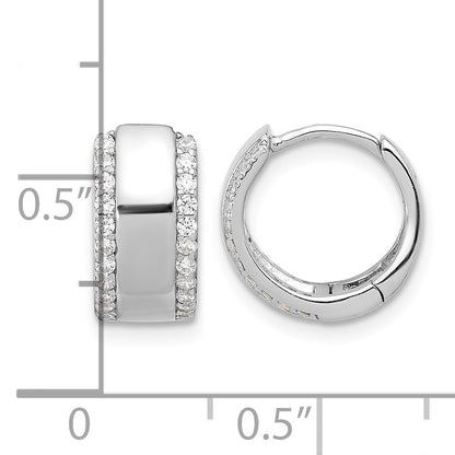 Sterling Silver Rhodium-plated CZ Edged 6.25mm Hinged Hoop Earrings