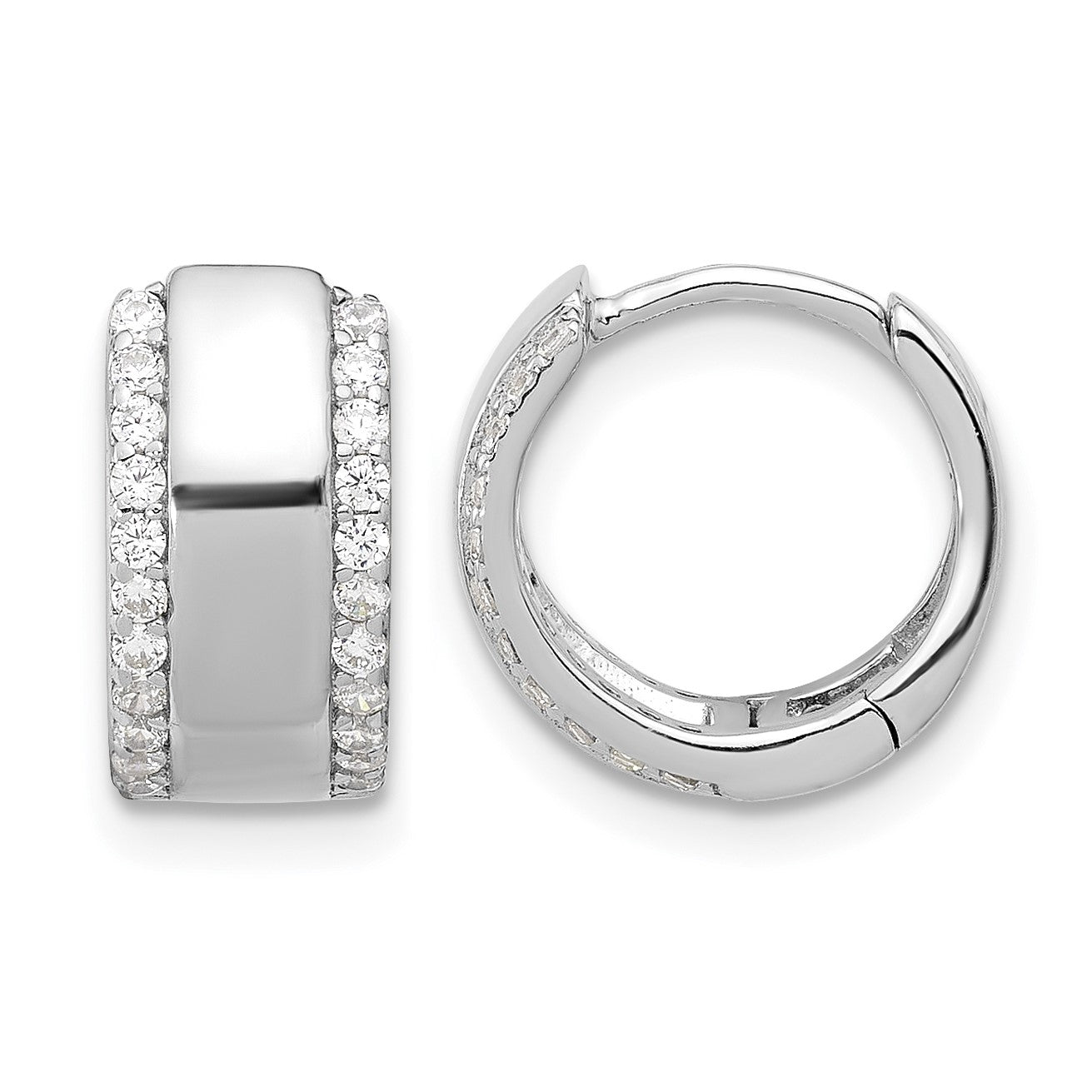Sterling Silver Rhodium-plated CZ Edged 6.25mm Hinged Hoop Earrings