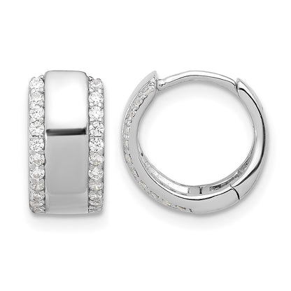 Sterling Silver Rhodium-plated CZ Edged 6.25mm Hinged Hoop Earrings