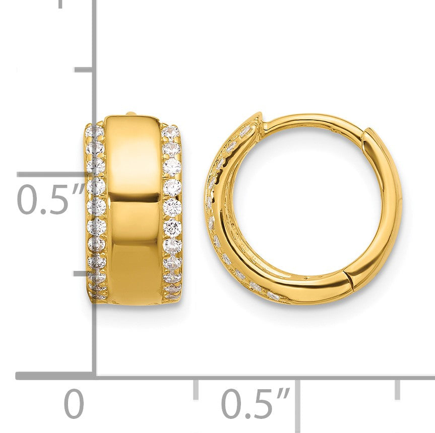 Sterling Silver Gold-tone CZ Edged 6.25mm Hinged Hoop Earrings