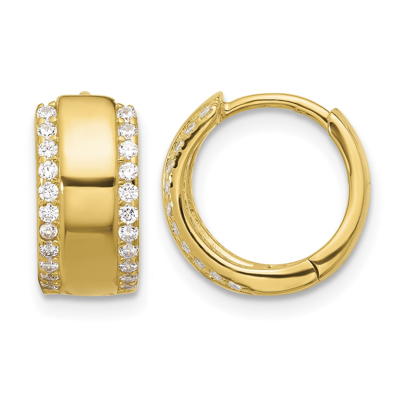 Sterling Silver Gold-tone CZ Edged 6.25mm Hinged Hoop Earrings