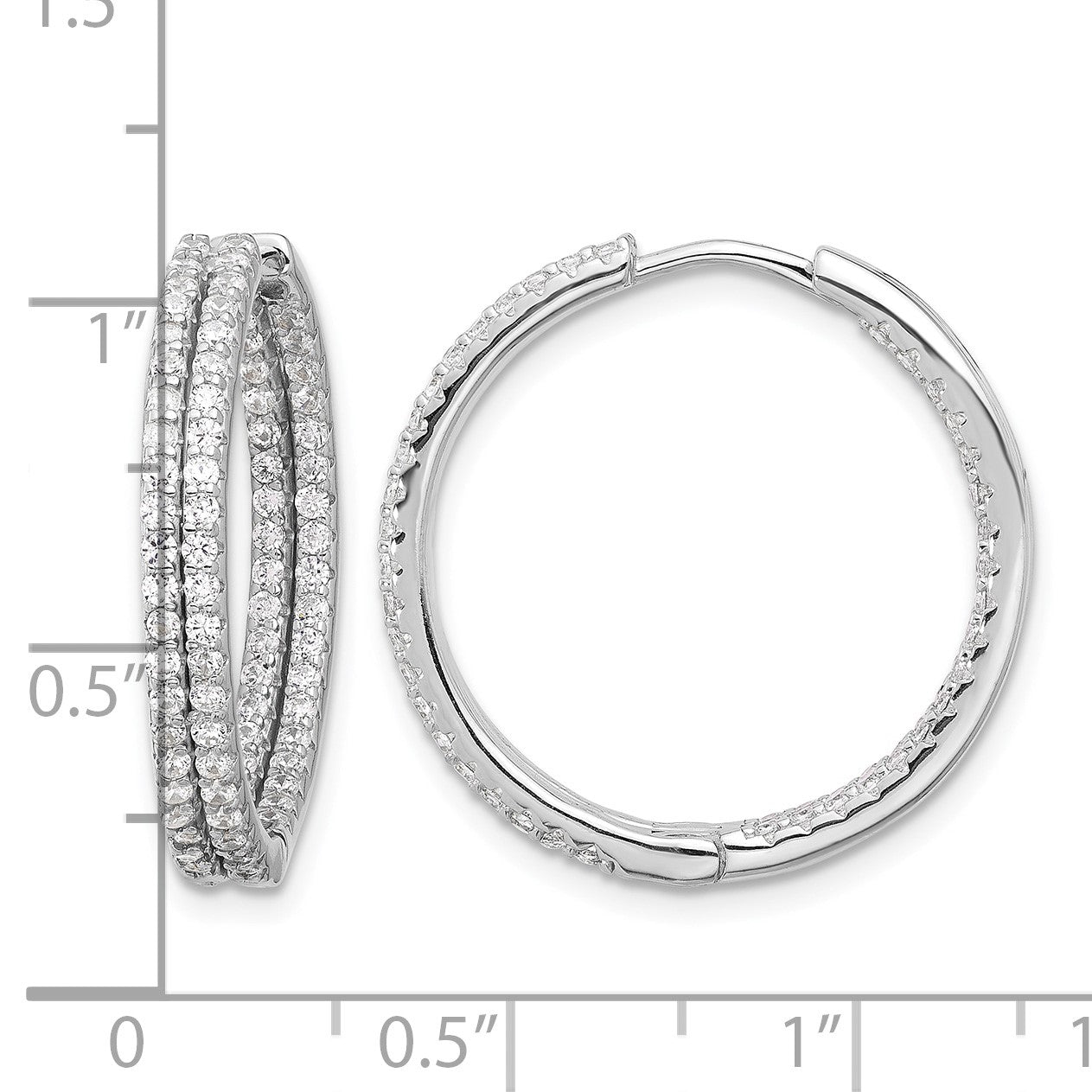 Sterling Silver Rhodium-plated Double Row CZ In and Out Hoop Earrings