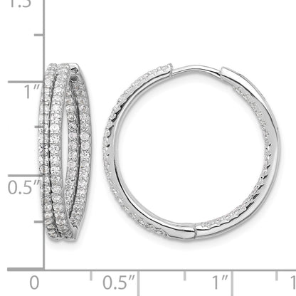 Sterling Silver Rhodium-plated Double Row CZ In and Out Hoop Earrings