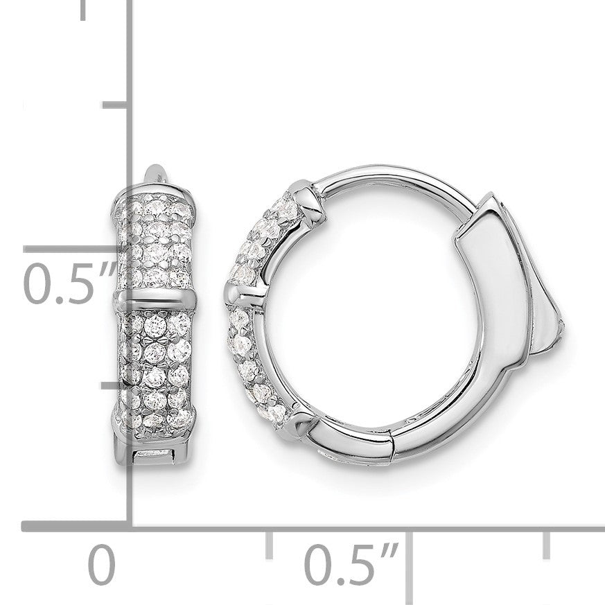 Sterling Silver Rhodium-plated 4mm CZ Hinged Huggie Hoop Earrings
