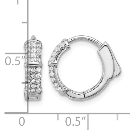 Sterling Silver Rhodium-plated 4mm CZ Hinged Huggie Hoop Earrings