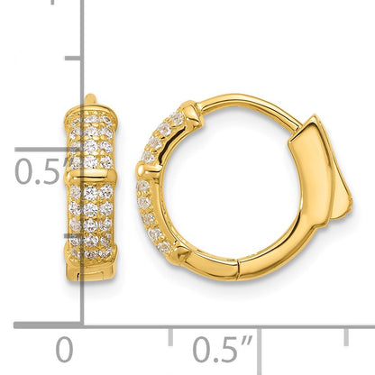 Sterling Silver Gold-tone 4mm CZ Hinged Huggie Hoop Earrings