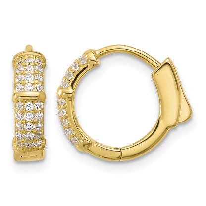 Sterling Silver Gold-tone 4mm CZ Hinged Huggie Hoop Earrings