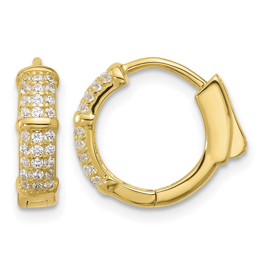 Sterling Silver Gold-tone 4mm CZ Hinged Huggie Hoop Earrings