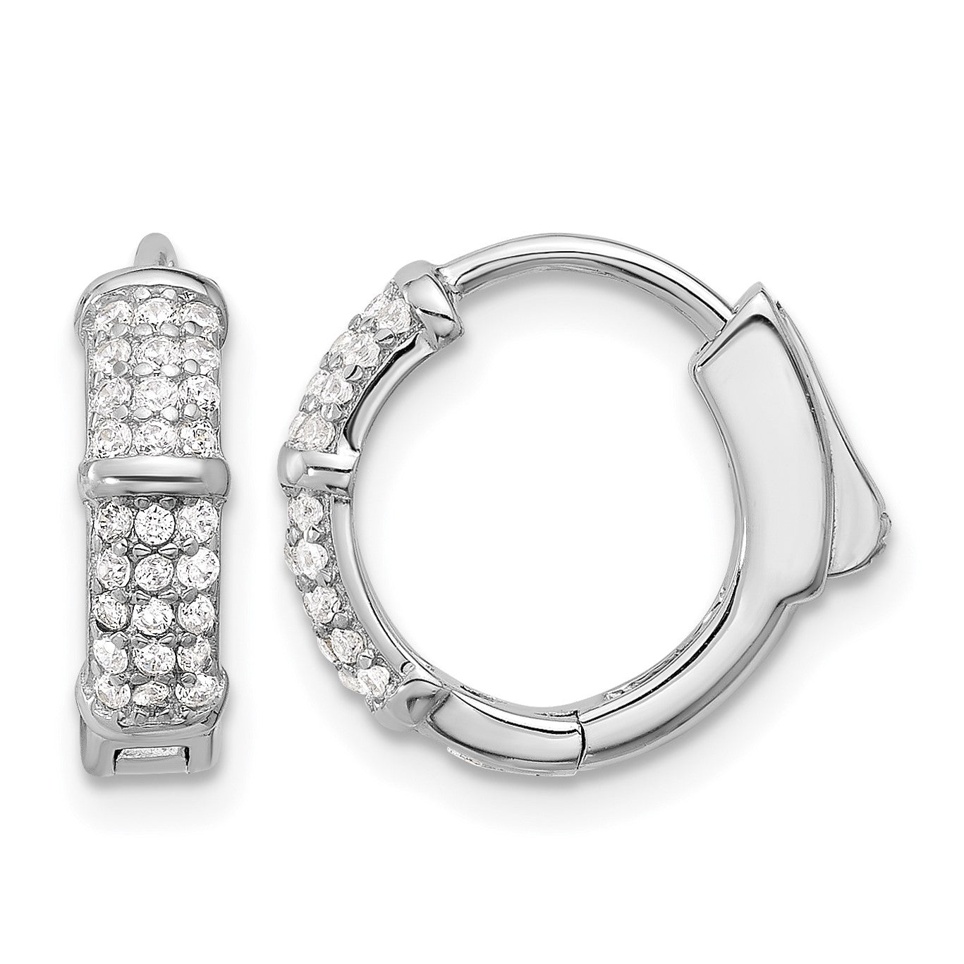 Sterling Silver Rhodium-plated 4mm CZ Hinged Huggie Hoop Earrings