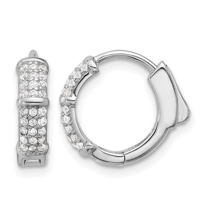 Sterling Silver Rhodium-plated 4mm CZ Hinged Huggie Hoop Earrings