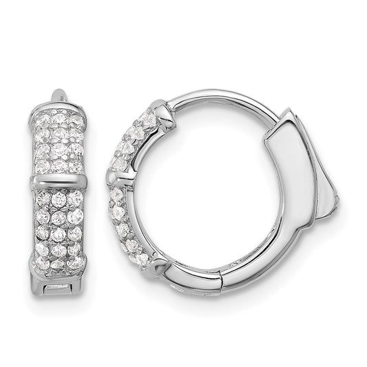 Sterling Silver Rhodium-plated 4mm CZ Hinged Huggie Hoop Earrings