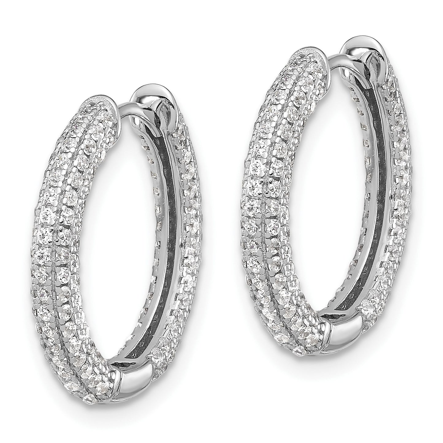 Sterling Silver Rhodium-plated Micro Pav� CZ 3mm Hinged Hoop Earrings