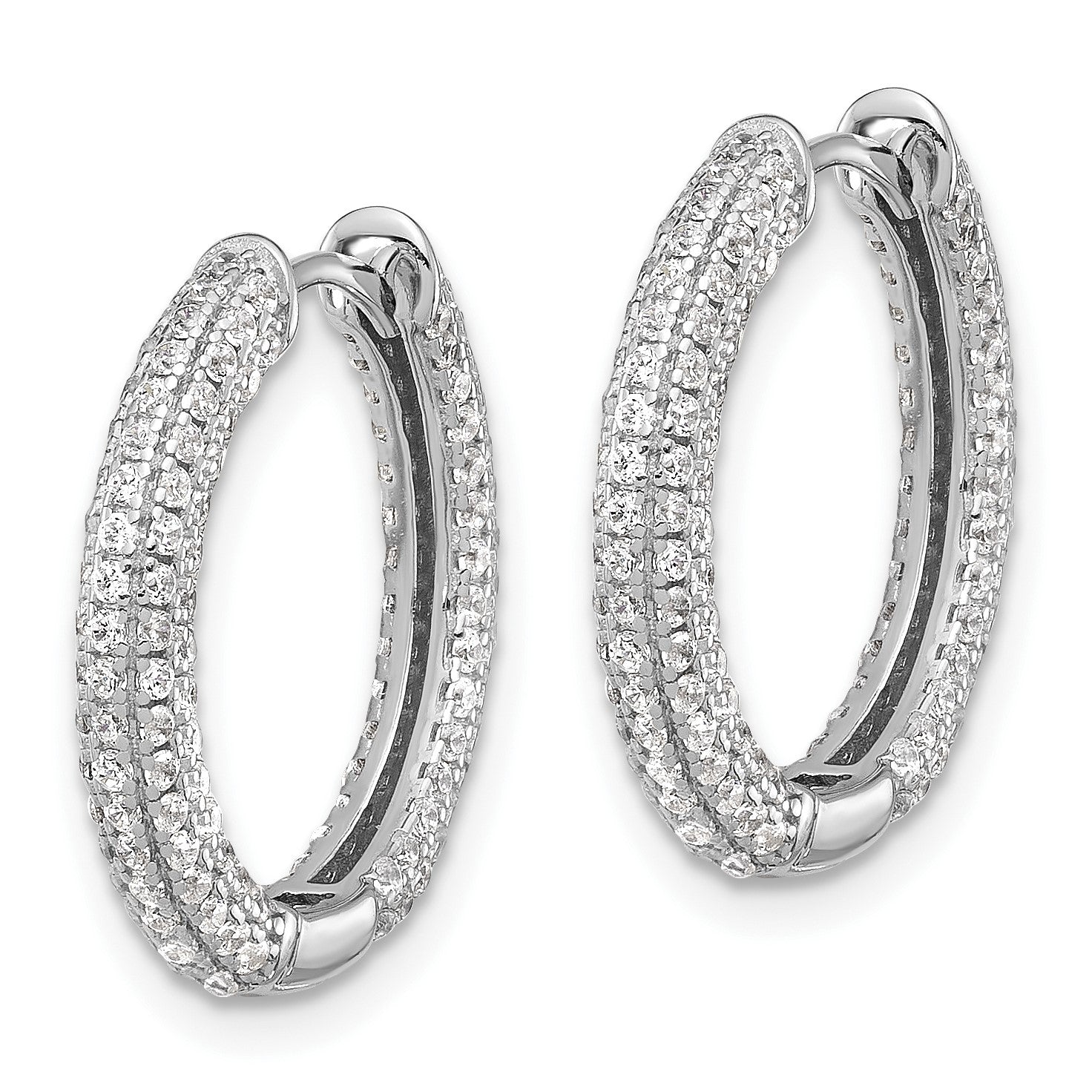 Sterling Silver Rhodium-plated Micro Pav� CZ 3mm Hinged Hoop Earrings