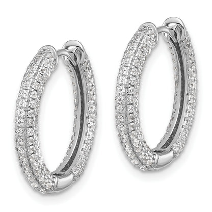 Sterling Silver Rhodium-plated Micro Pav� CZ 3mm Hinged Hoop Earrings