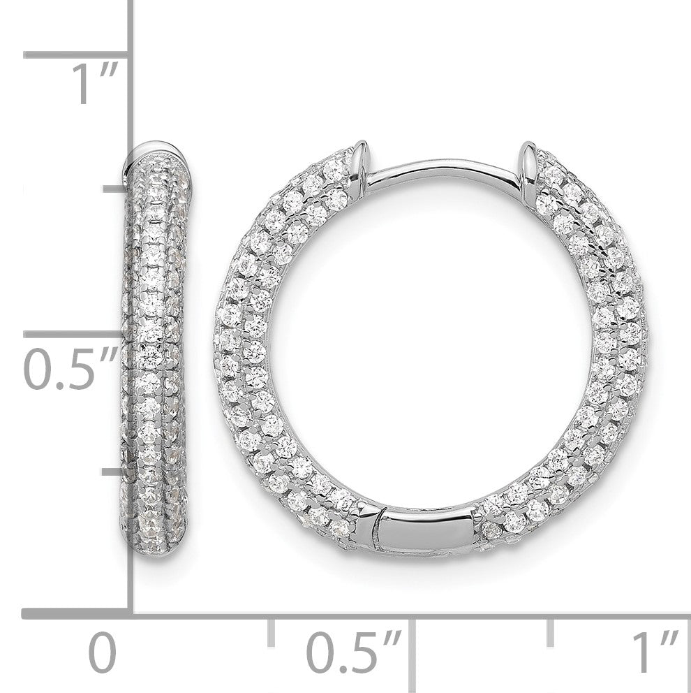 Sterling Silver Rhodium-plated Micro Pav� CZ 3mm Hinged Hoop Earrings