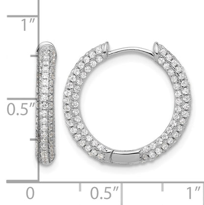 Sterling Silver Rhodium-plated Micro Pav� CZ 3mm Hinged Hoop Earrings