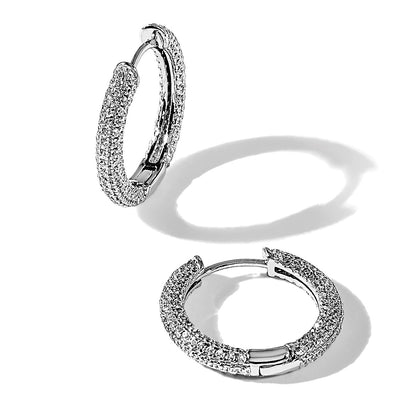 Sterling Silver Rhodium-plated Micro Pav� CZ 3mm Hinged Hoop Earrings
