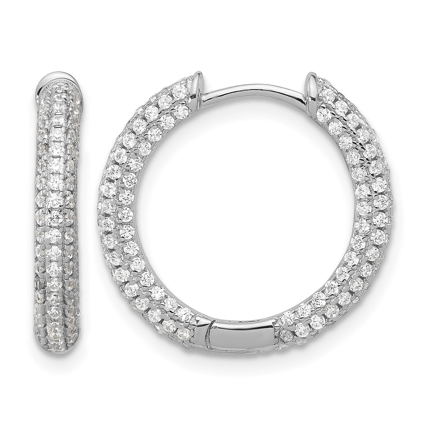 Sterling Silver Rhodium-plated Micro Pav� CZ 3mm Hinged Hoop Earrings