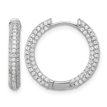 Sterling Silver Rhodium-plated Micro Pav� CZ 3mm Hinged Hoop Earrings