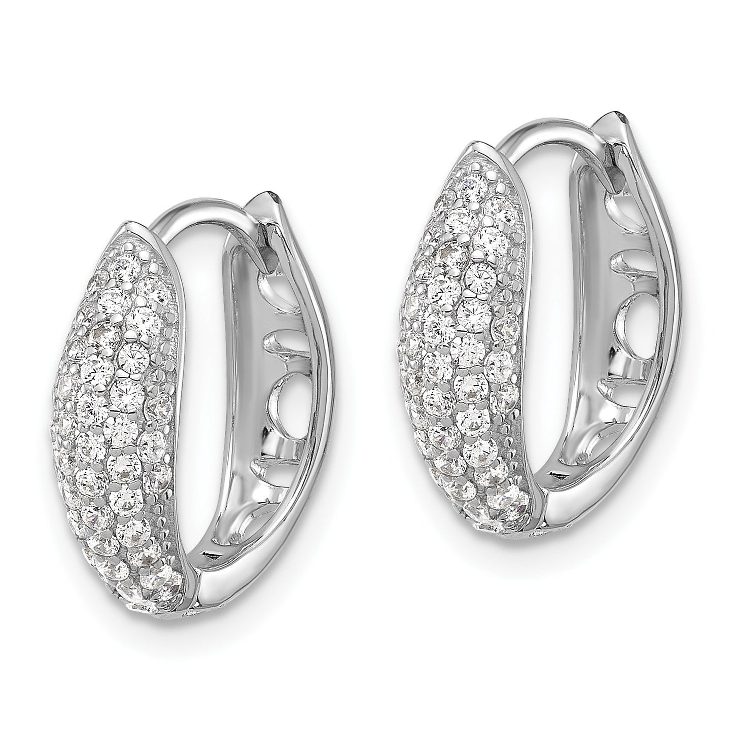 Sterling Silver Rhodium-plated Pav� CZ Hinged Huggie Hoop Earrings