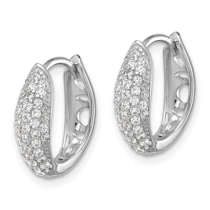 Sterling Silver Rhodium-plated Pav� CZ Hinged Huggie Hoop Earrings