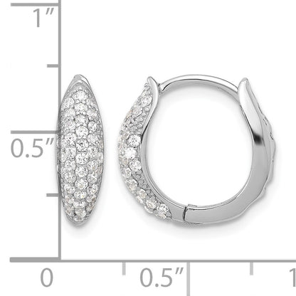Sterling Silver Rhodium-plated Pav� CZ Hinged Huggie Hoop Earrings