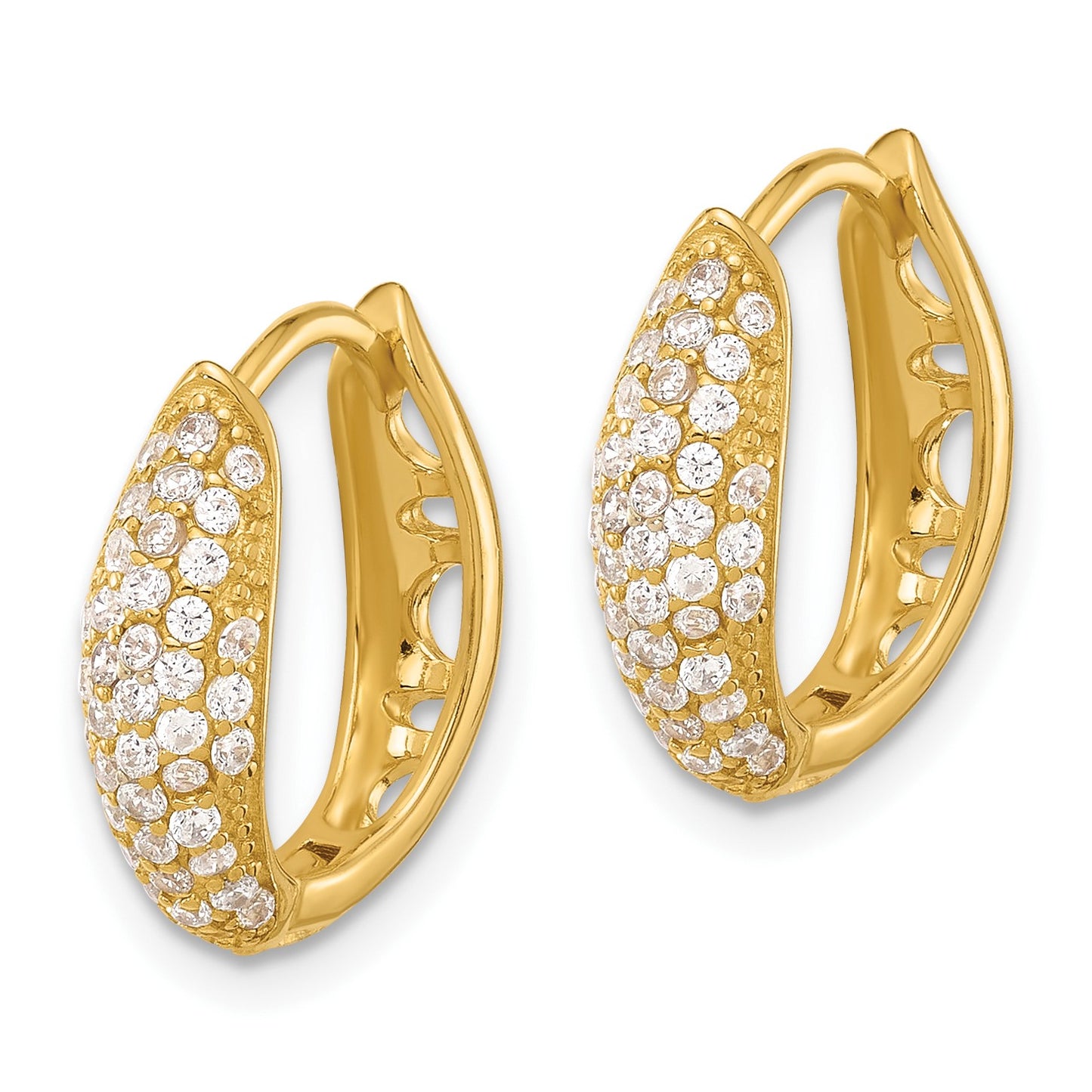 Sterling Silver Gold-tone Pav� CZ Hinged Huggie Hoop Earrings