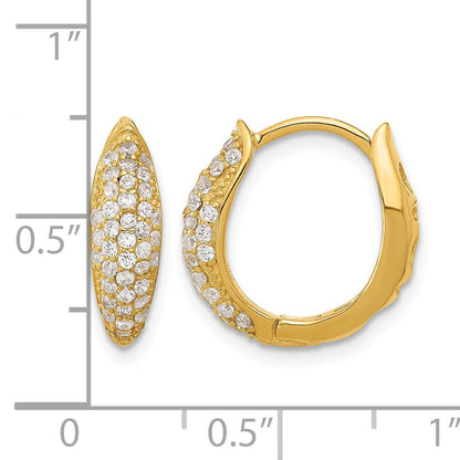 Sterling Silver Gold-tone Pav� CZ Hinged Huggie Hoop Earrings