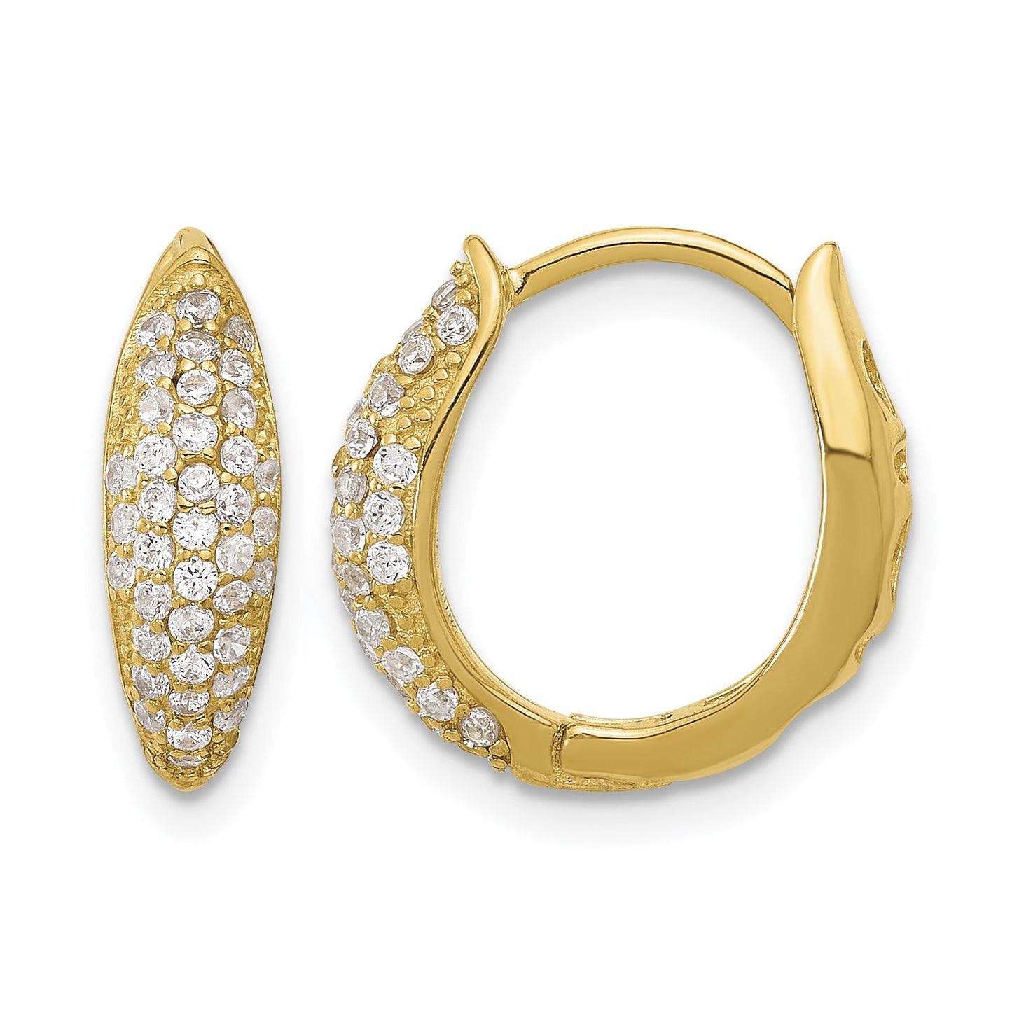 Sterling Silver Gold-tone Pav� CZ Hinged Huggie Hoop Earrings