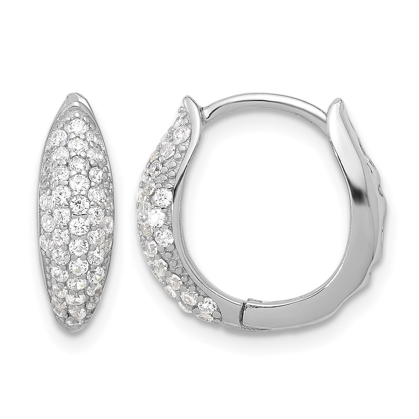 Sterling Silver Rhodium-plated Pav� CZ Hinged Huggie Hoop Earrings