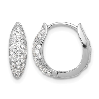 Sterling Silver Rhodium-plated Pav� CZ Hinged Huggie Hoop Earrings