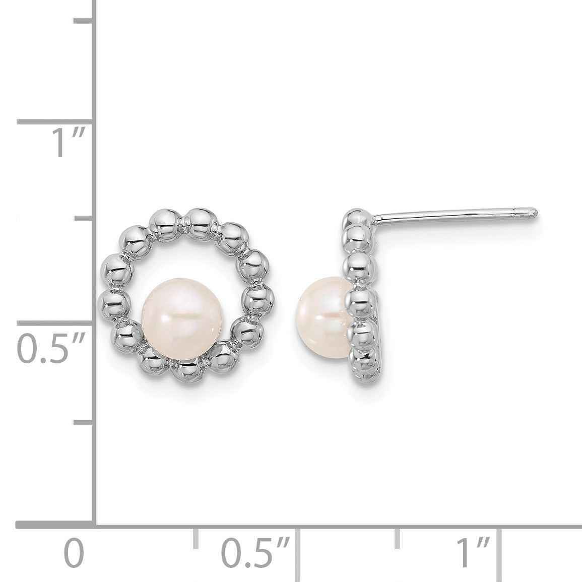 Sterling Silver Rhodium-plated 5-6mm White Button Freshwater Cultured Pearl Circle Post Earrings