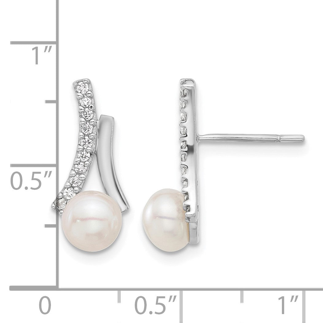 Sterling Silver Rhodium-plated CZ/Button 6mm FWC Pearl Post Earrings