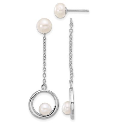 Sterling Silver Rhodium-plated 5-7mm White Button Freshwater Cultured Pearl Post Dangle Earrings