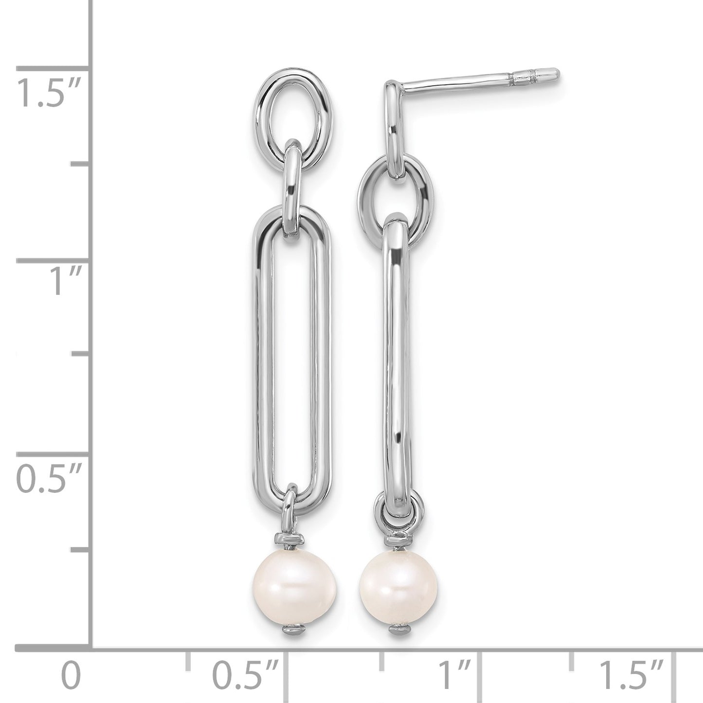 Sterling Silver Rhodium-plated Link with Freshwater Cultured Pearl Dangle Earrings