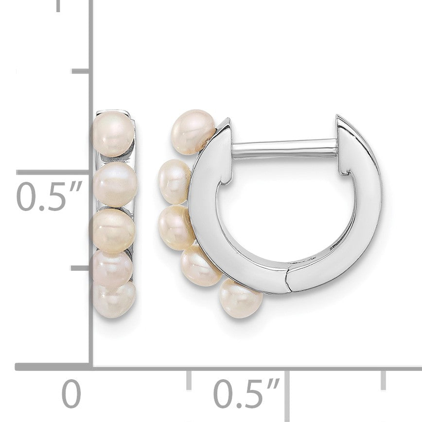 Sterling Silver Rhodium-plated 2.5-3mm White Button Freshwater Cultured Pearl Hinged Hoop Earrings