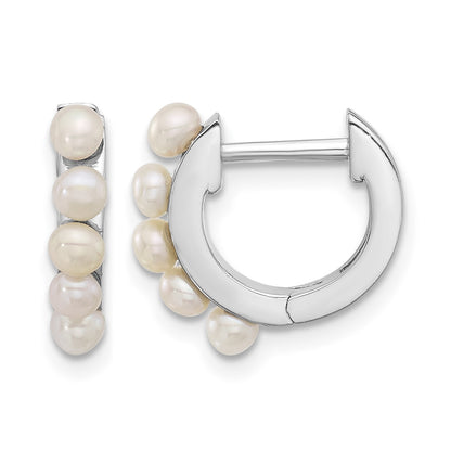 Sterling Silver Rhodium-plated 2.5-3mm White Button Freshwater Cultured Pearl Hinged Hoop Earrings