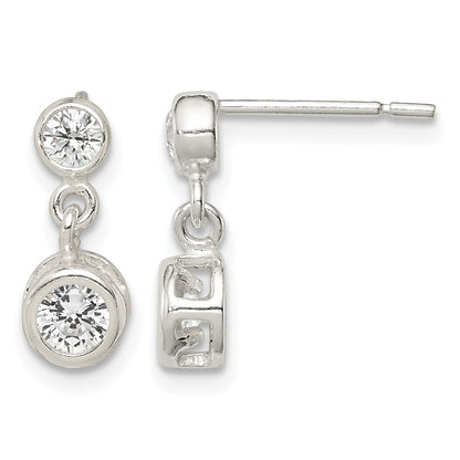 Sterling Silver Polished Round CZ Bezel Set Post Dangle Earrings