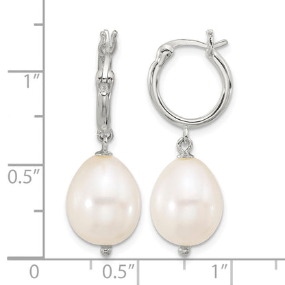 Sterling Silver Polished Teardrop FWC Pearl Dangle Round Hoop Earrings