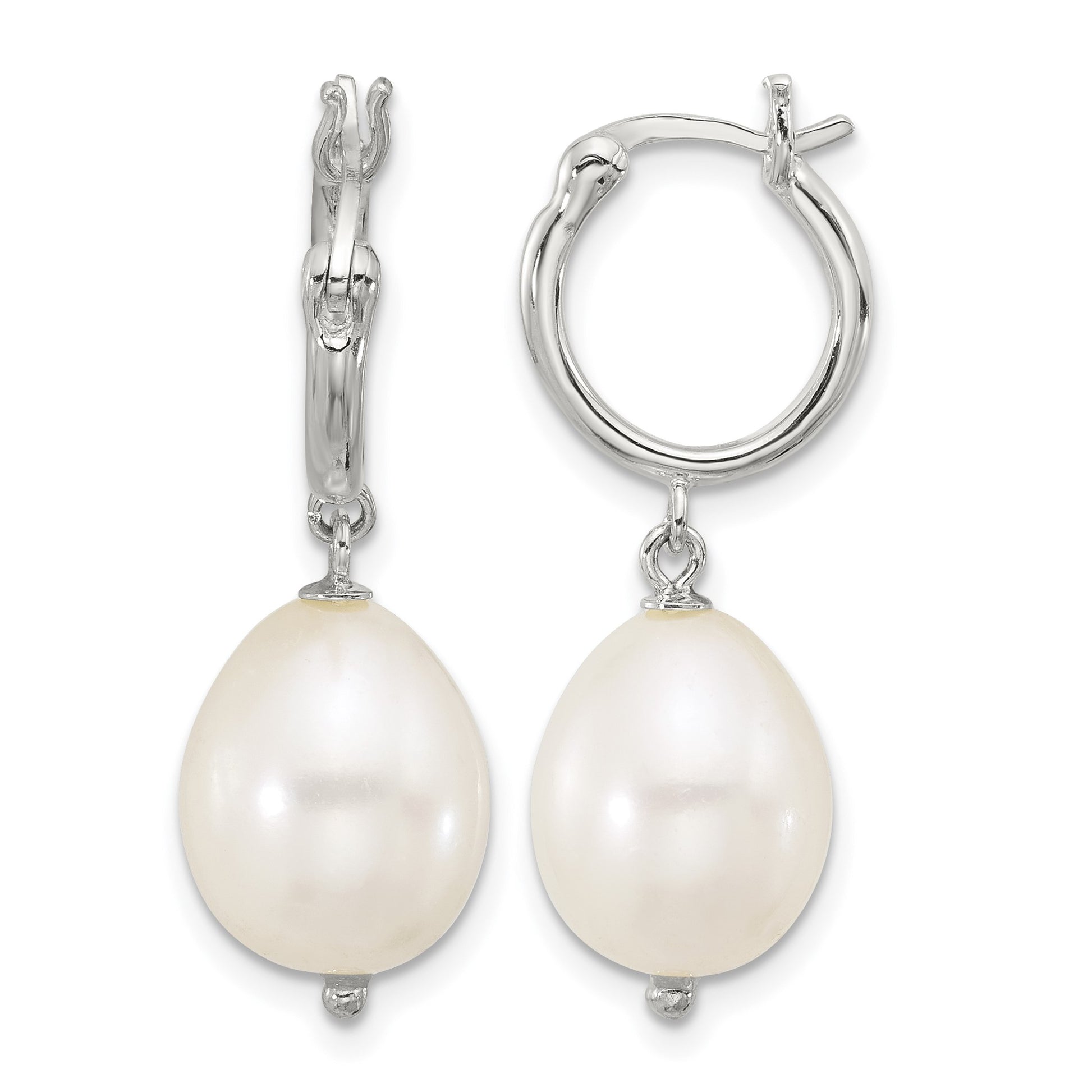 Sterling Silver Polished Teardrop FWC Pearl Dangle Round Hoop Earrings