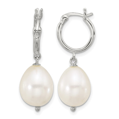 Sterling Silver Polished Teardrop FWC Pearl Dangle Round Hoop Earrings