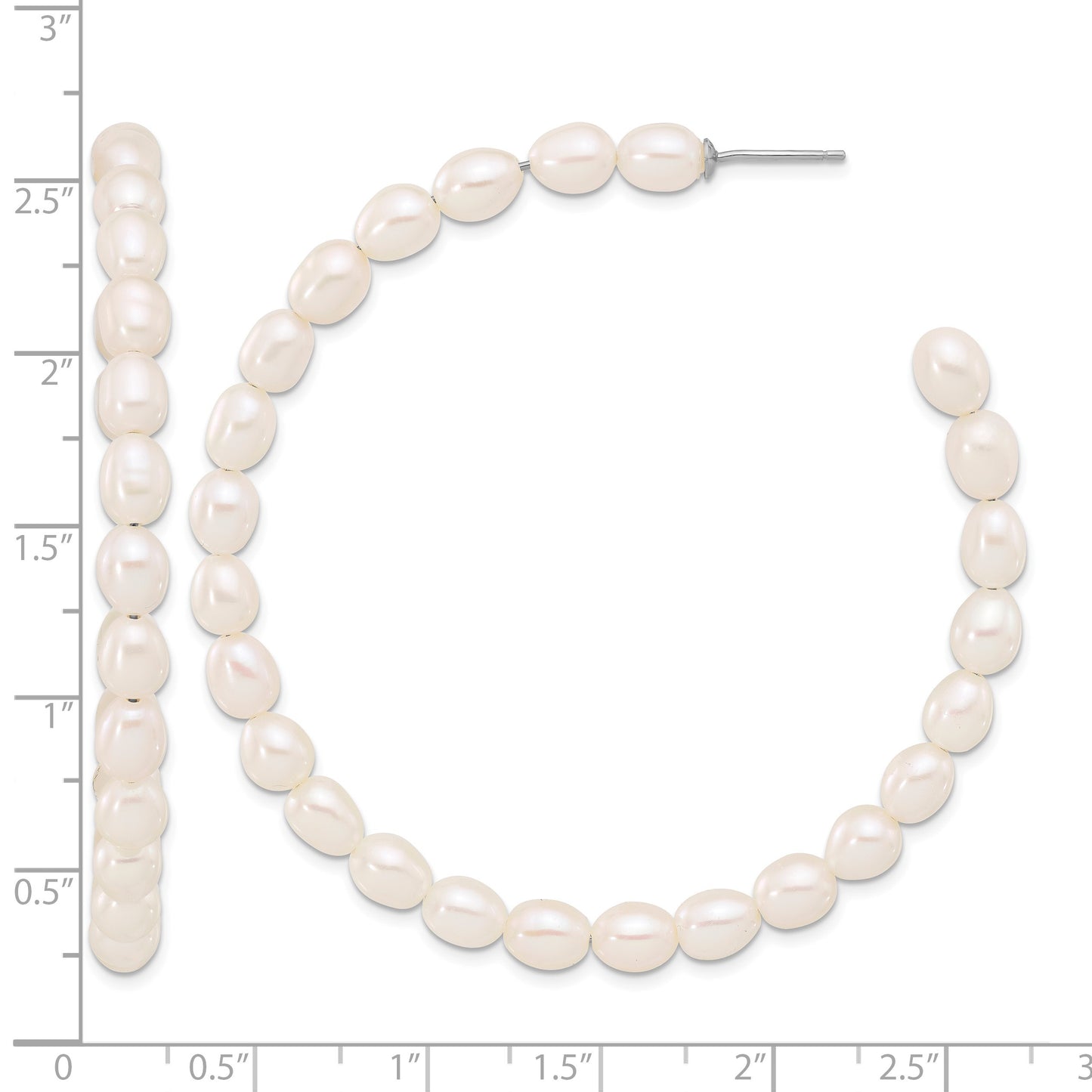 Sterling Silver Rhodium-plated 5-6mm White Rice Freshwater Cultured Pearl Post C-Hoop Earrings